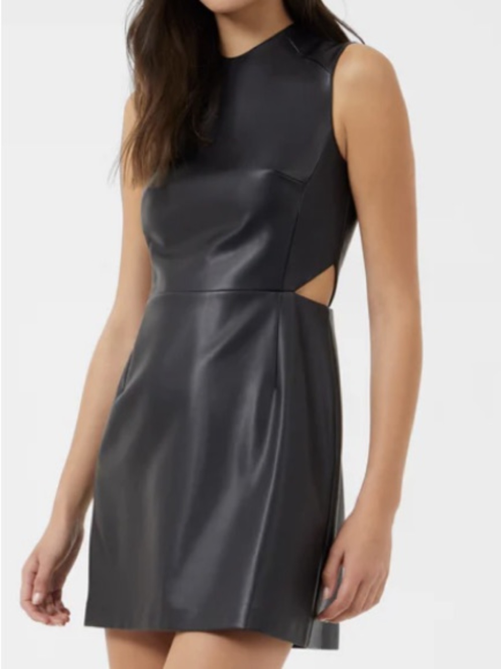 French Connection Black Faux-Leather Cutout Mini Dress